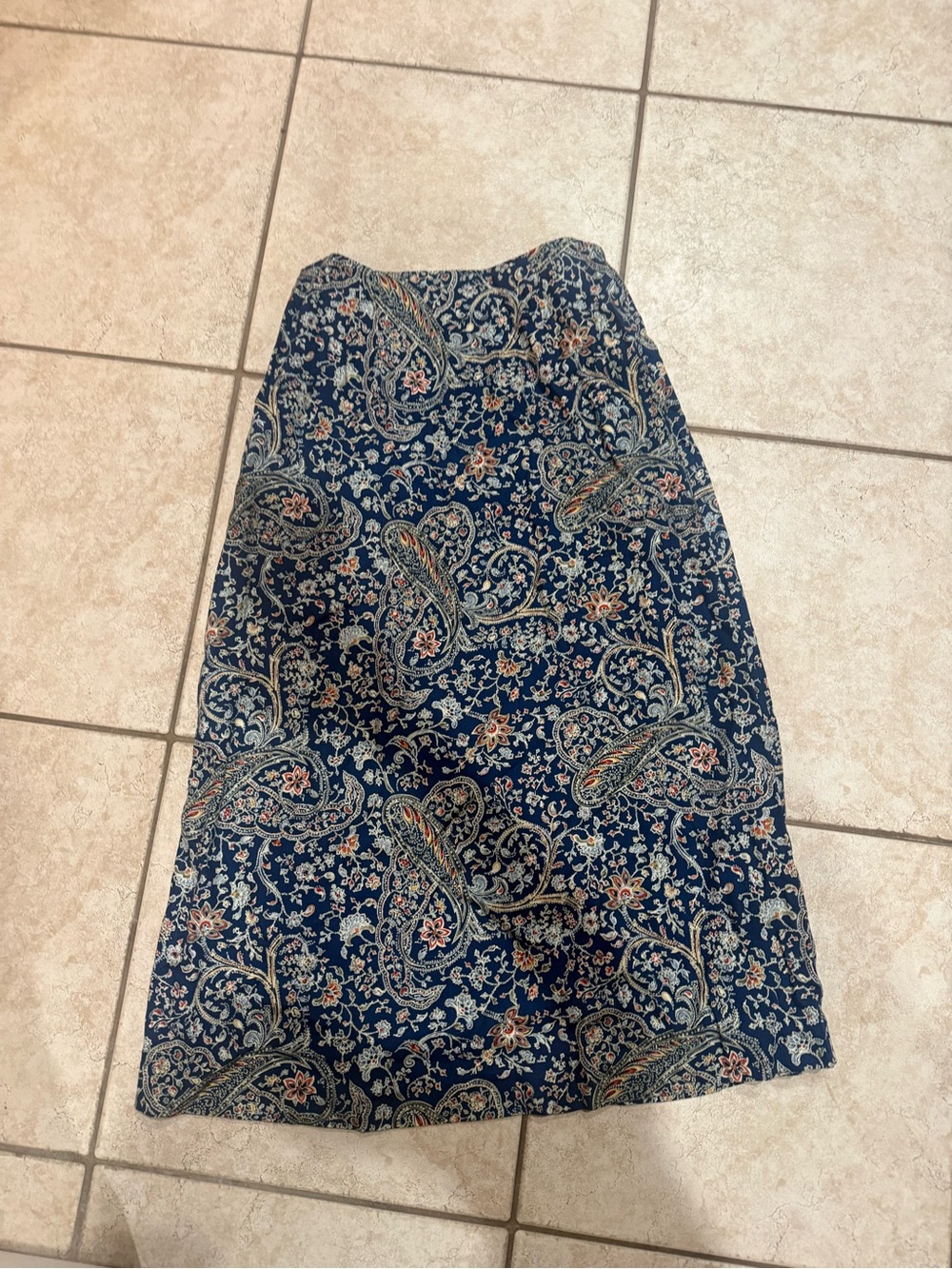 Talbots Navy Paisley Midi Skirt with Multicolor Accents